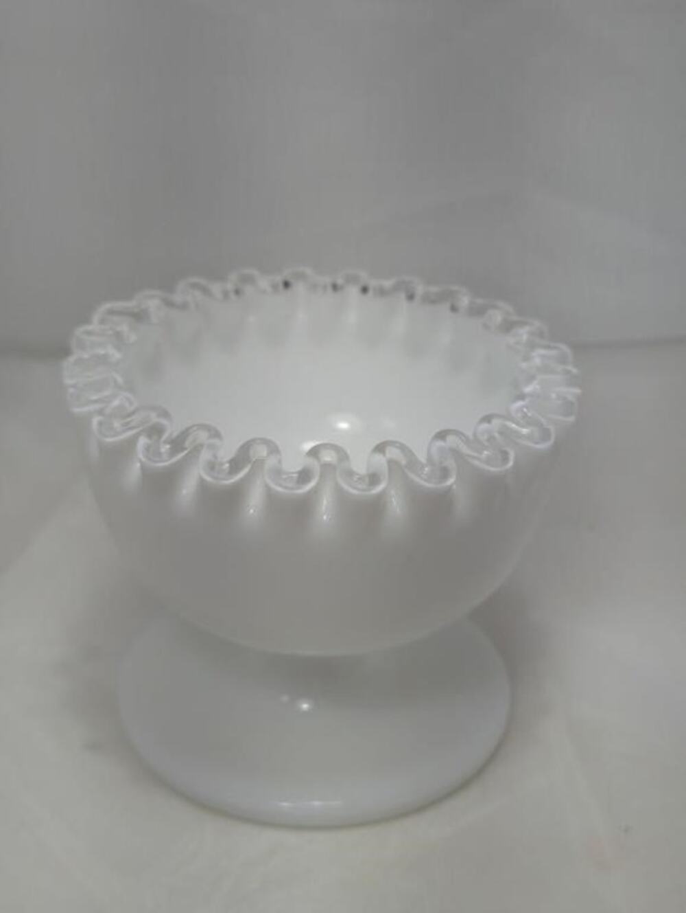 Fenton Silver Crest Ruffled Edge Candy Bowl On Pedestal Milk Glass